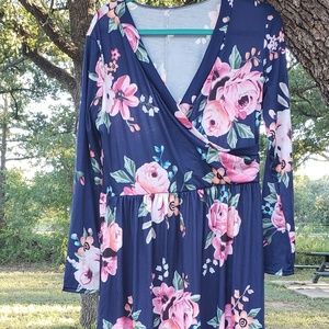 Dark Blue Floral longskeeve maxi dress